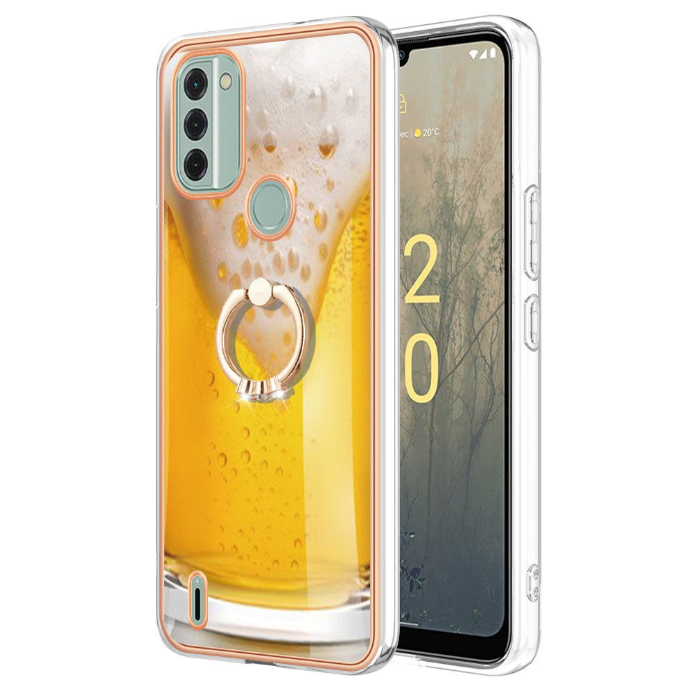 YB IMD Series-20 Style D IMD Pattern Phone Case for Nokia C31 4G , 2.0mm Electroplating Soft TPU Kickstand Cover