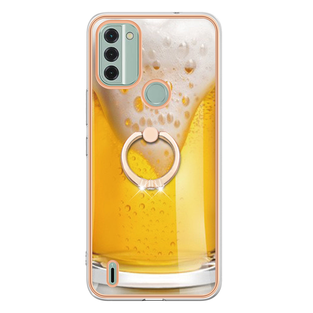YB IMD Series-20 Style D IMD Pattern Phone Case for Nokia C31 4G , 2.0mm Electroplating Soft TPU Kickstand Cover