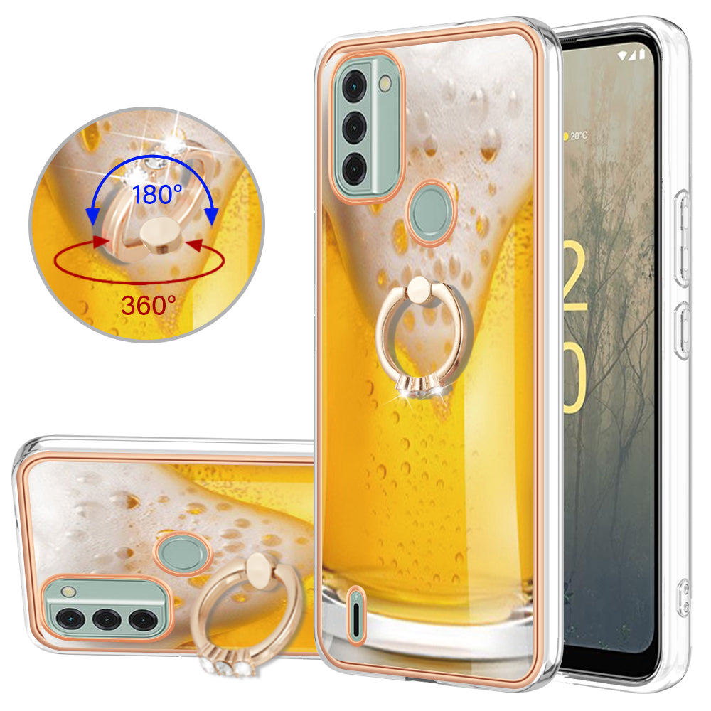 YB IMD Series-20 Style D IMD Pattern Phone Case for Nokia C31 4G , 2.0mm Electroplating Soft TPU Kickstand Cover
