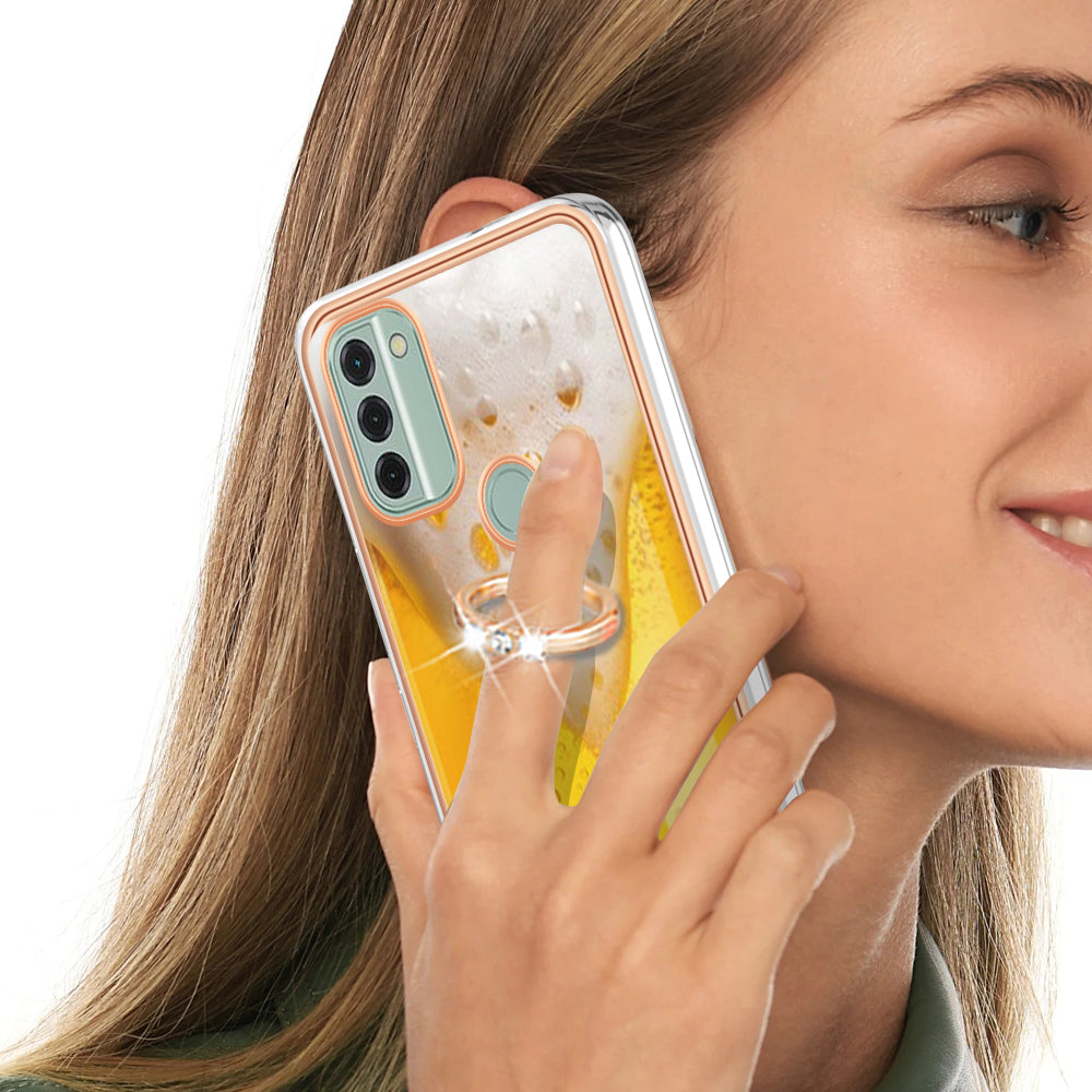 YB IMD Series-20 Style D IMD Pattern Phone Case for Nokia C31 4G , 2.0mm Electroplating Soft TPU Kickstand Cover
