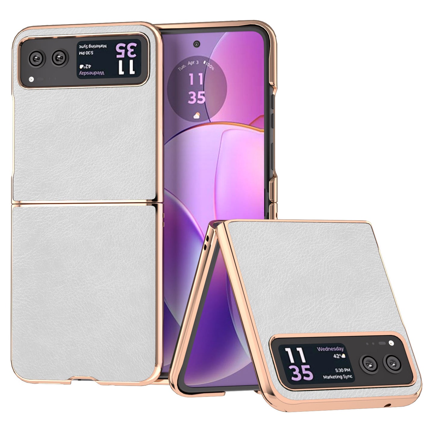 For Motorola Razr 40 5G Litchi Texture PU Leather+PC Back Case Nano Electroplating Phone Cover