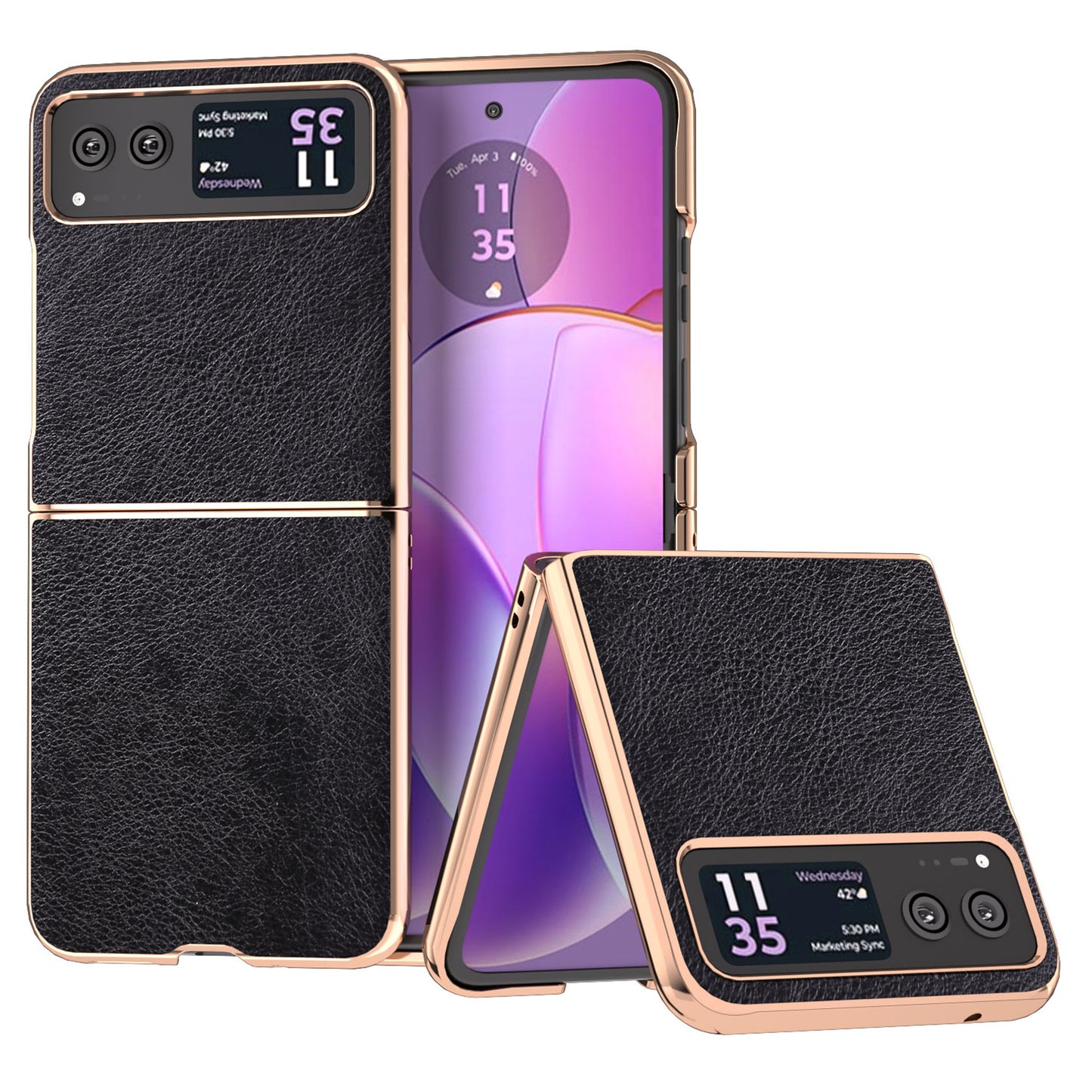 For Motorola Razr 40 5G Litchi Texture PU Leather+PC Back Case Nano Electroplating Phone Cover
