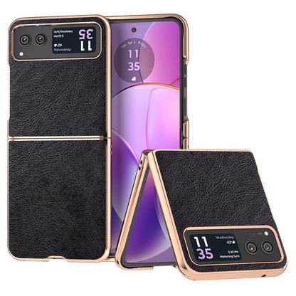 For Motorola Razr 40 5G Litchi Texture PU Leather+PC Back Case Nano Electroplating Phone Cover