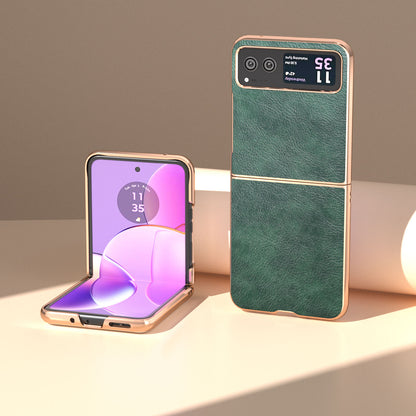 For Motorola Razr 40 5G Litchi Texture PU Leather+PC Back Case Nano Electroplating Phone Cover