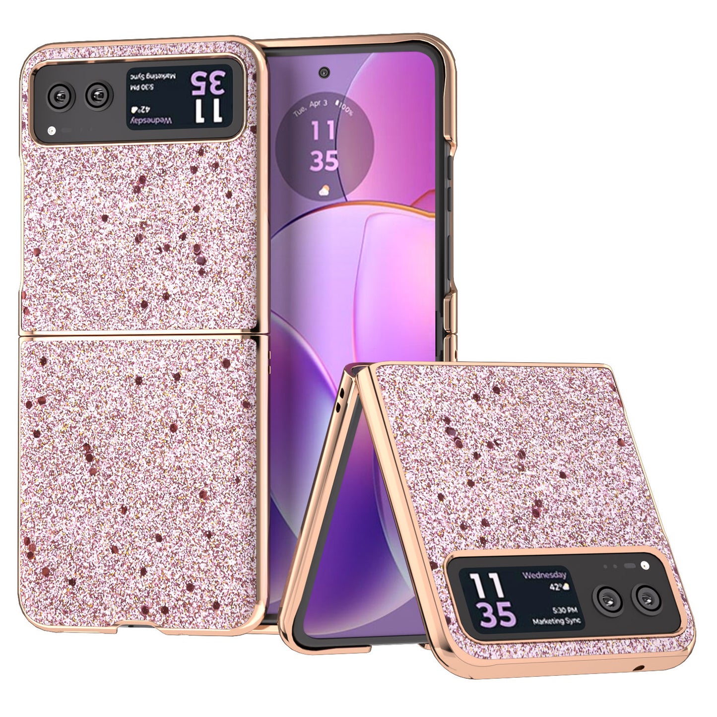 For Motorola Razr 40 5G PU Leather + PC Glitter Phone Case Nano Electroplating Scratch Proof Cover