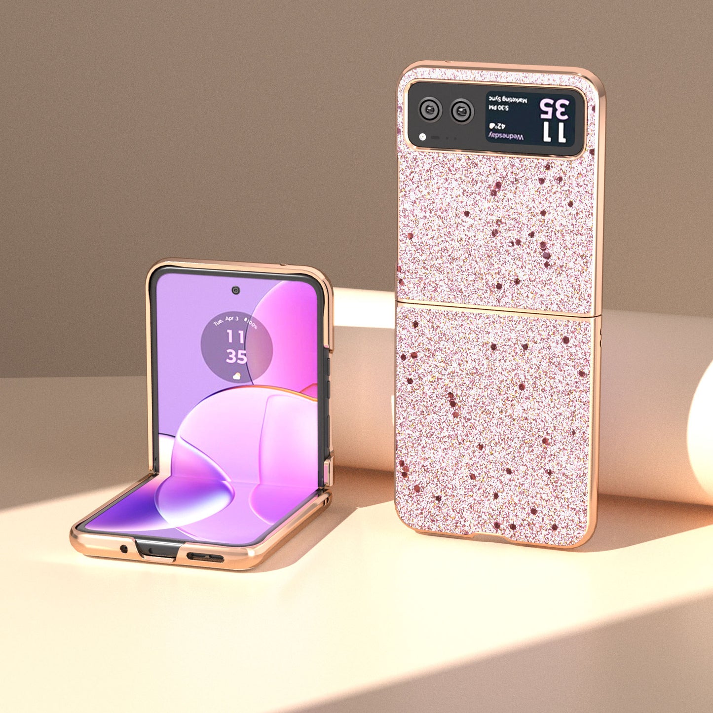 For Motorola Razr 40 5G PU Leather + PC Glitter Phone Case Nano Electroplating Scratch Proof Cover