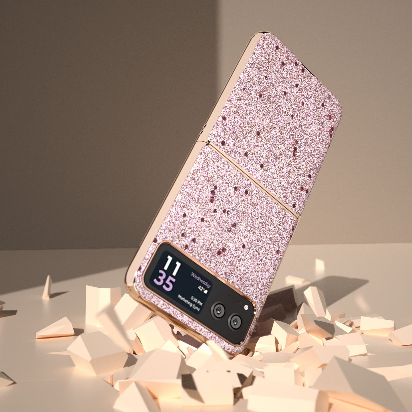 For Motorola Razr 40 5G PU Leather + PC Glitter Phone Case Nano Electroplating Scratch Proof Cover