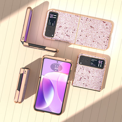 For Motorola Razr 40 5G PU Leather + PC Glitter Phone Case Nano Electroplating Scratch Proof Cover