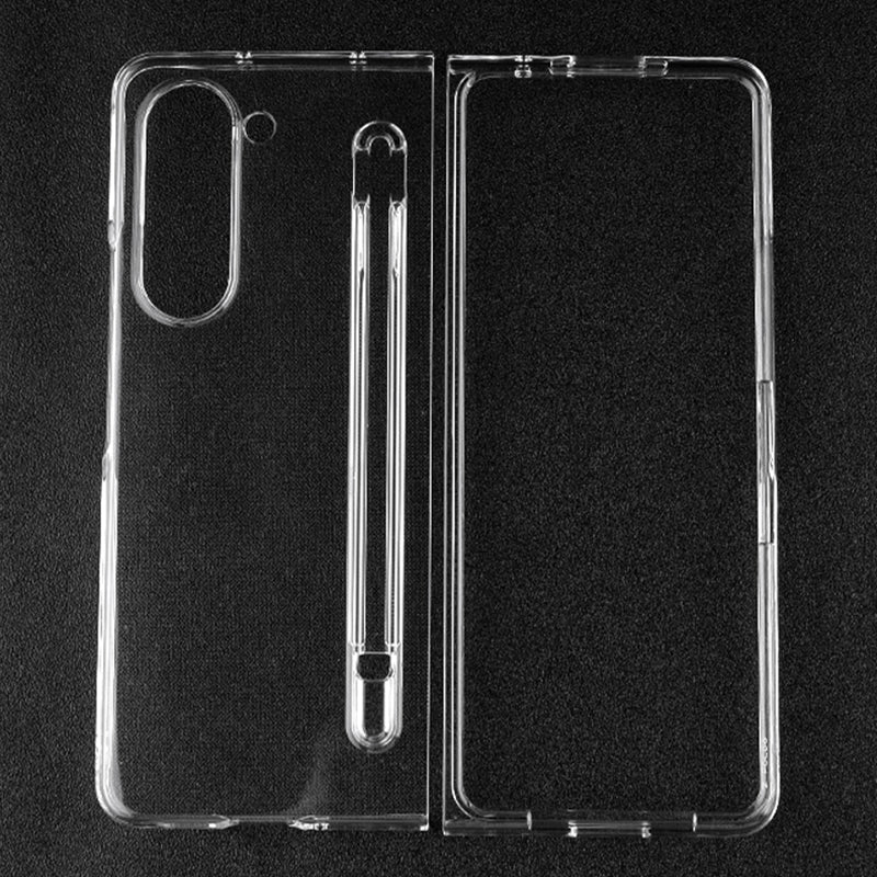 For Samsung Galaxy Z Fold5 5G Transparent Phone Case Hard PC Anti-Scratch Cover with Pen Holder