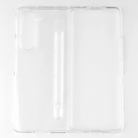 For Samsung Galaxy Z Fold5 5G Transparent Phone Case Hard PC Anti-Scratch Cover with Pen Holder