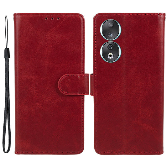 For Honor 90 Calf Texture Leather Phone Case Magnetic Clasp Wallet Stand Anti-fall Cover