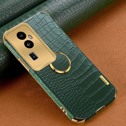 For Oppo Reno10 Pro+ 5G Crocodile Texture Ring Kickstand Phone Case 6D Electroplated Leather+TPU Cover