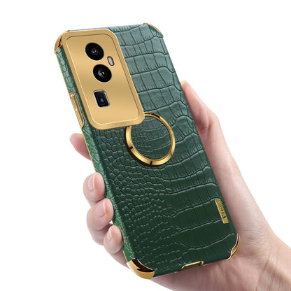 For Oppo Reno10 Pro+ 5G Crocodile Texture Ring Kickstand Phone Case 6D Electroplated Leather+TPU Cover