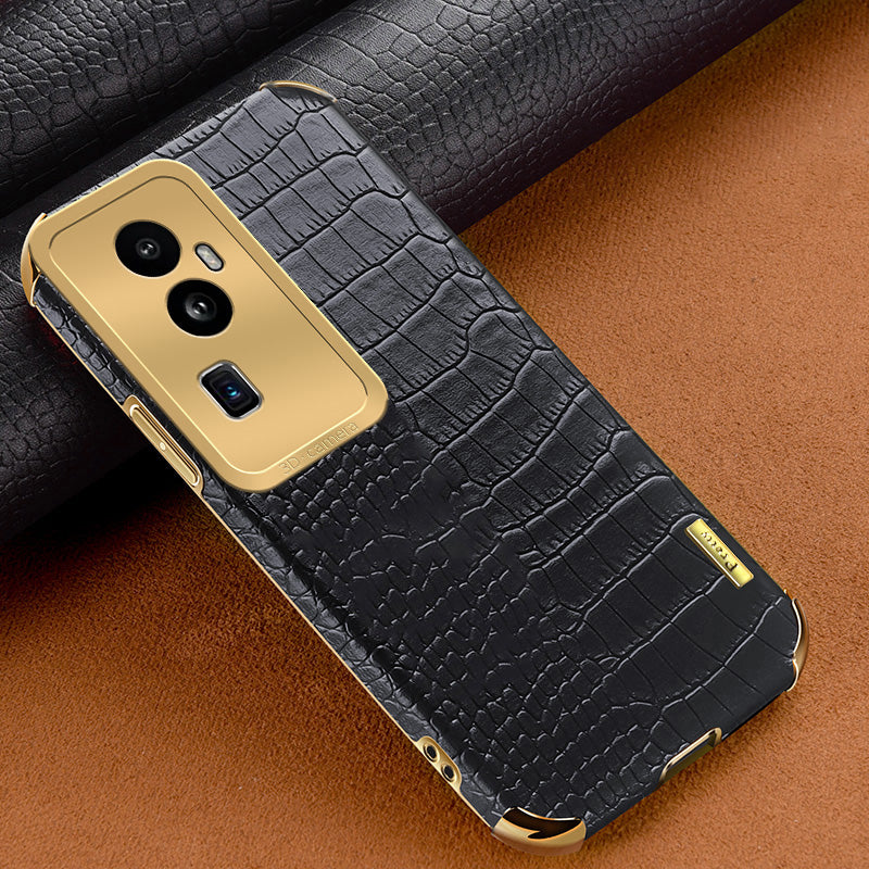 For Oppo Reno10 Pro+ 5G Crocodile Texture Leather+TPU Anti-drop Cover 6D Electroplated Phone Case
