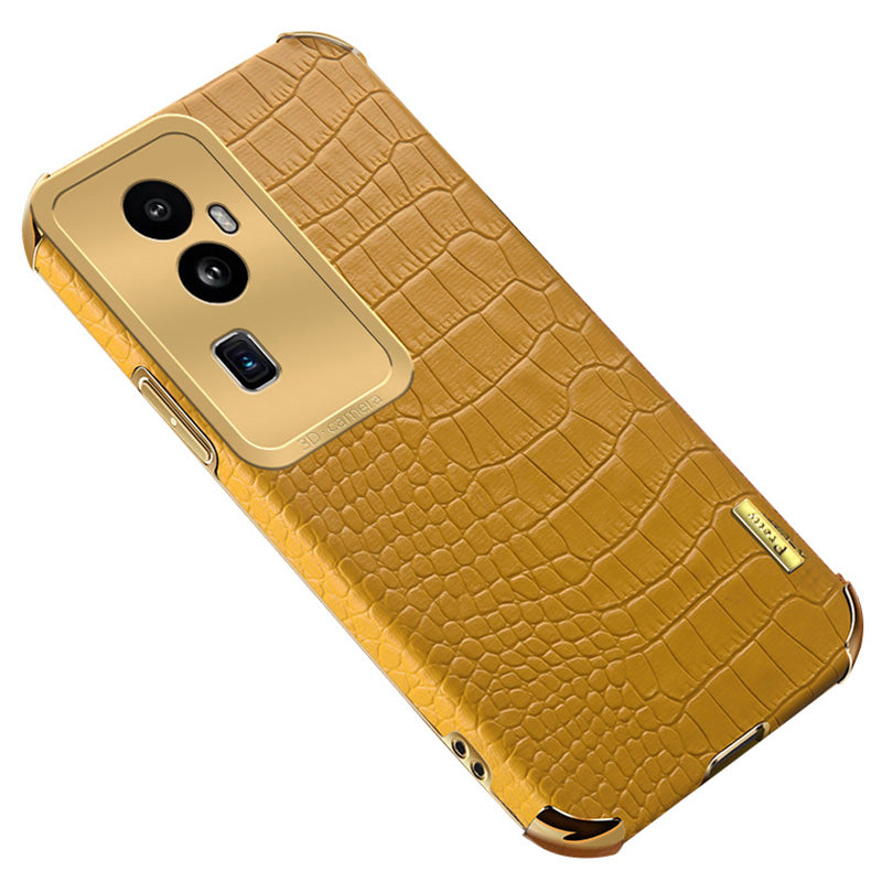 For Oppo Reno10 Pro+ 5G Crocodile Texture Leather+TPU Anti-drop Cover 6D Electroplated Phone Case