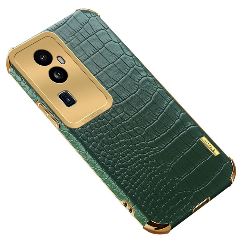 For Oppo Reno10 Pro+ 5G Crocodile Texture Leather+TPU Anti-drop Cover 6D Electroplated Phone Case