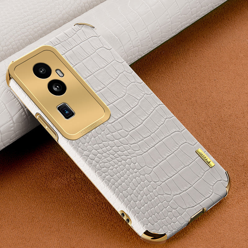 For Oppo Reno10 Pro+ 5G Crocodile Texture Leather+TPU Anti-drop Cover 6D Electroplated Phone Case