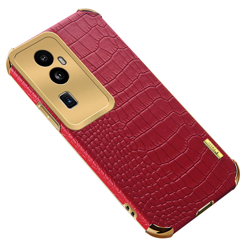 For Oppo Reno10 Pro+ 5G Crocodile Texture Leather+TPU Anti-drop Cover 6D Electroplated Phone Case