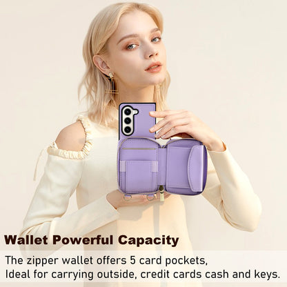 RFID Blocking Wallet Phone Case for Samsung Galaxy Z Fold5 5G , PU Leather + TPU Kickstand Case with Long  /  Short Strap