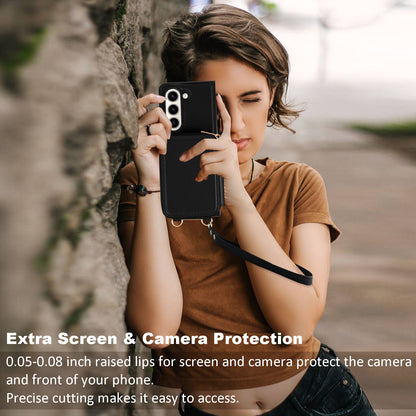 RFID Blocking Wallet Phone Case for Samsung Galaxy Z Fold5 5G , PU Leather + TPU Kickstand Case with Long  /  Short Strap