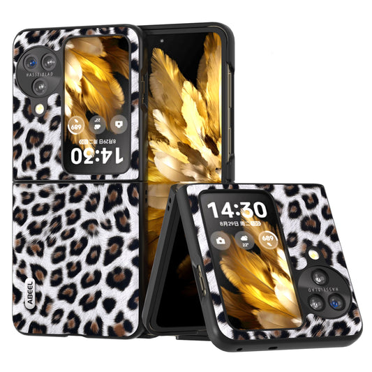ABEEL For Oppo Find N3 Flip Leopard Pattern Phone Case PU Leather+PC Shockproof Cover