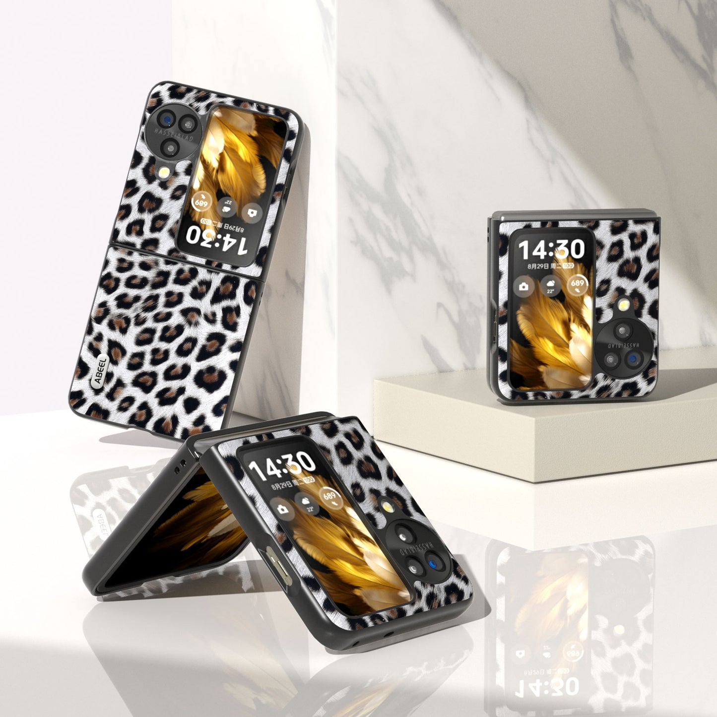 ABEEL For Oppo Find N3 Flip Leopard Pattern Phone Case PU Leather+PC Shockproof Cover