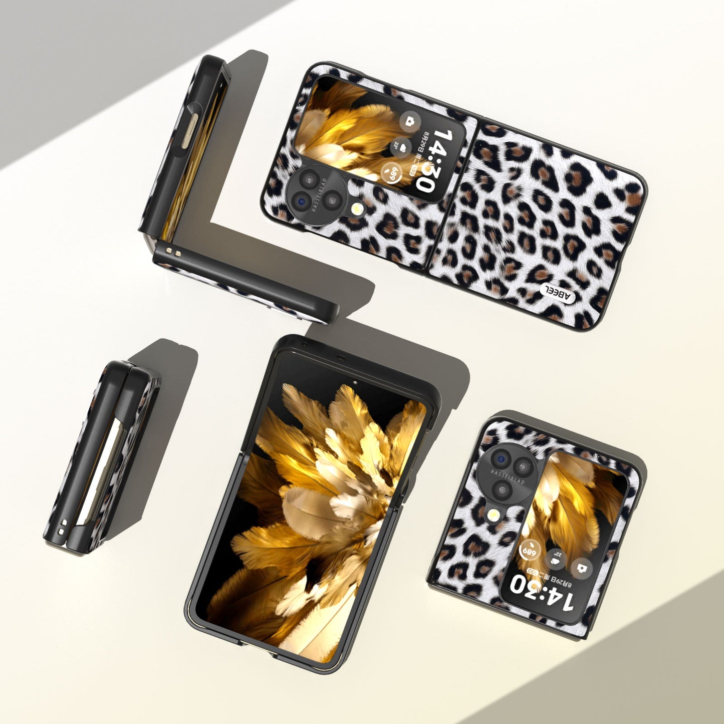 ABEEL For Oppo Find N3 Flip Leopard Pattern Phone Case PU Leather+PC Shockproof Cover