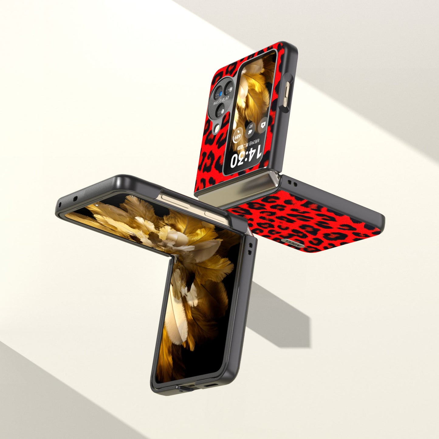 ABEEL For Oppo Find N3 Flip Leopard Pattern Phone Case PU Leather+PC Shockproof Cover