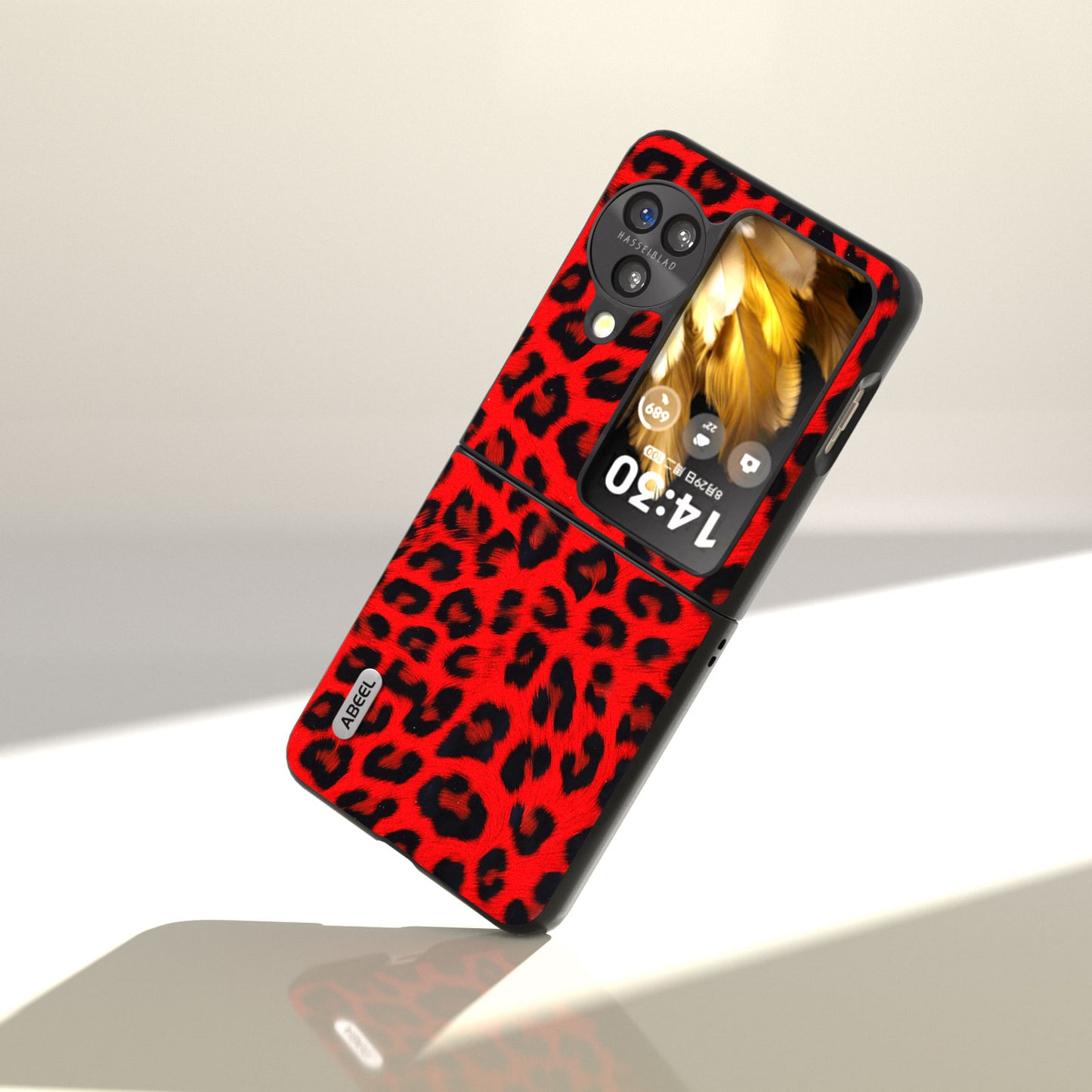 ABEEL For Oppo Find N3 Flip Leopard Pattern Phone Case PU Leather+PC Shockproof Cover