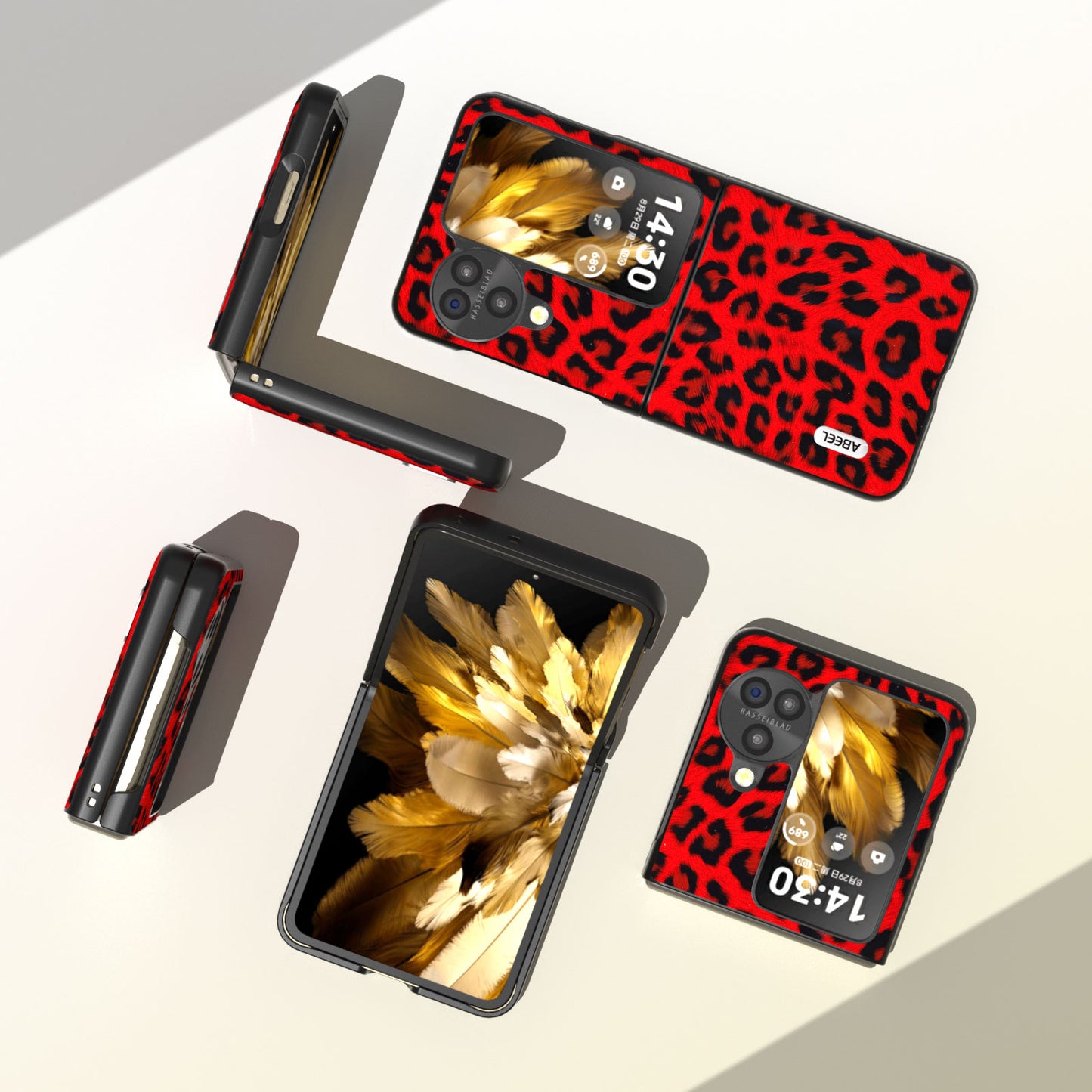 ABEEL For Oppo Find N3 Flip Leopard Pattern Phone Case PU Leather+PC Shockproof Cover