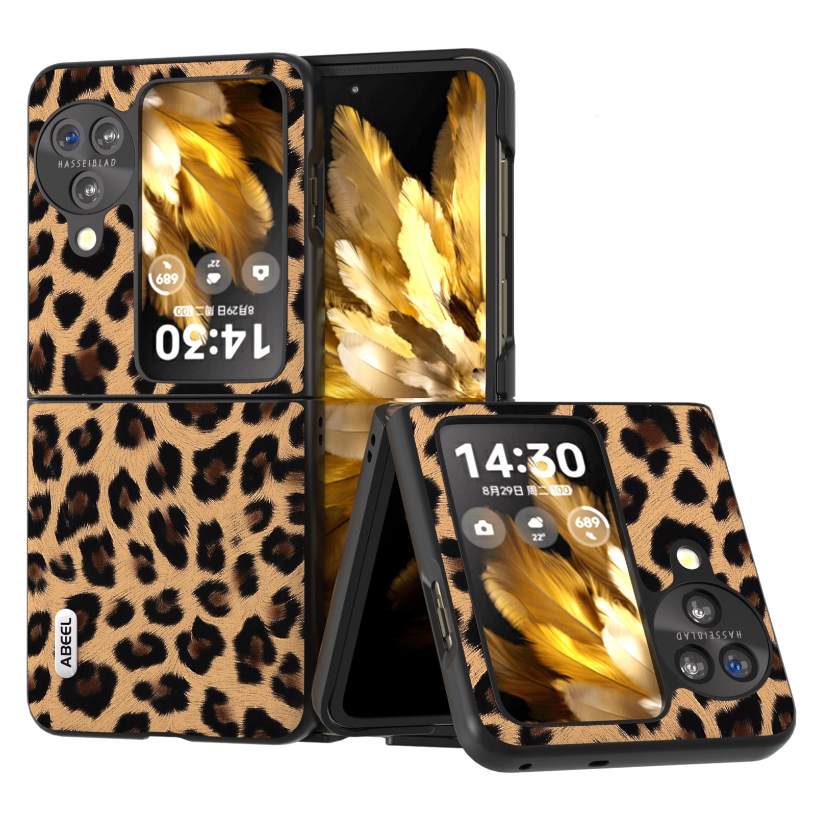 ABEEL For Oppo Find N3 Flip Leopard Pattern Phone Case PU Leather+PC Shockproof Cover