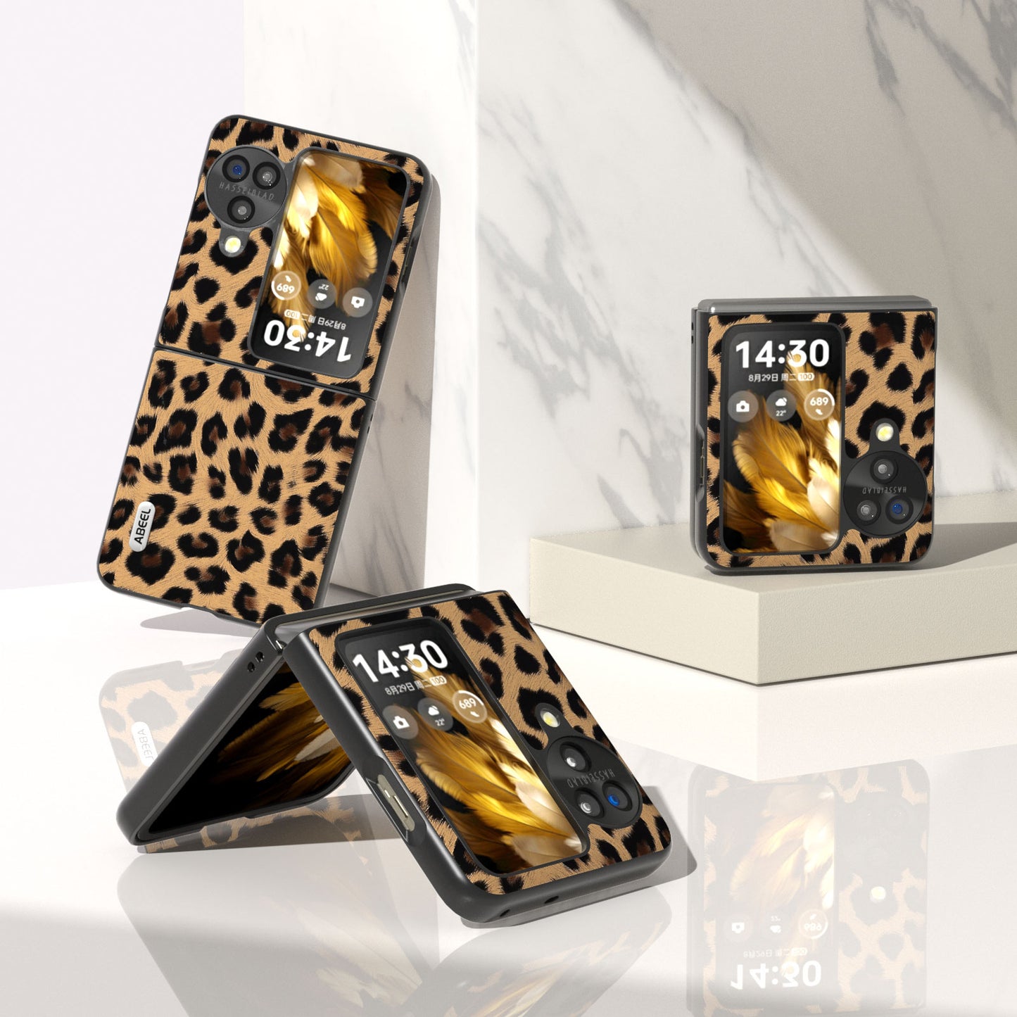 ABEEL For Oppo Find N3 Flip Leopard Pattern Phone Case PU Leather+PC Shockproof Cover
