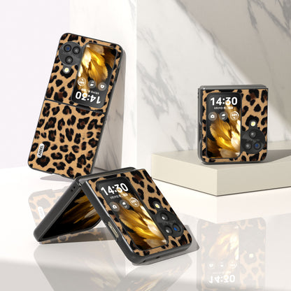 ABEEL For Oppo Find N3 Flip Leopard Pattern Phone Case PU Leather+PC Shockproof Cover