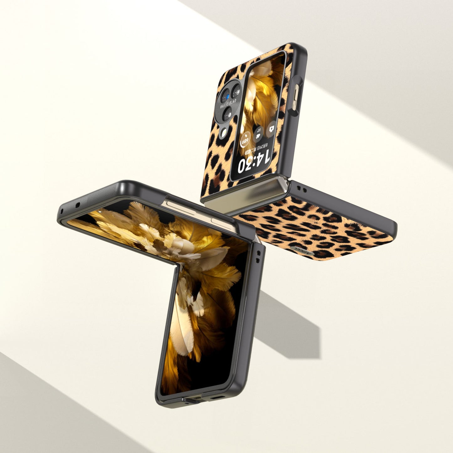 ABEEL For Oppo Find N3 Flip Leopard Pattern Phone Case PU Leather+PC Shockproof Cover