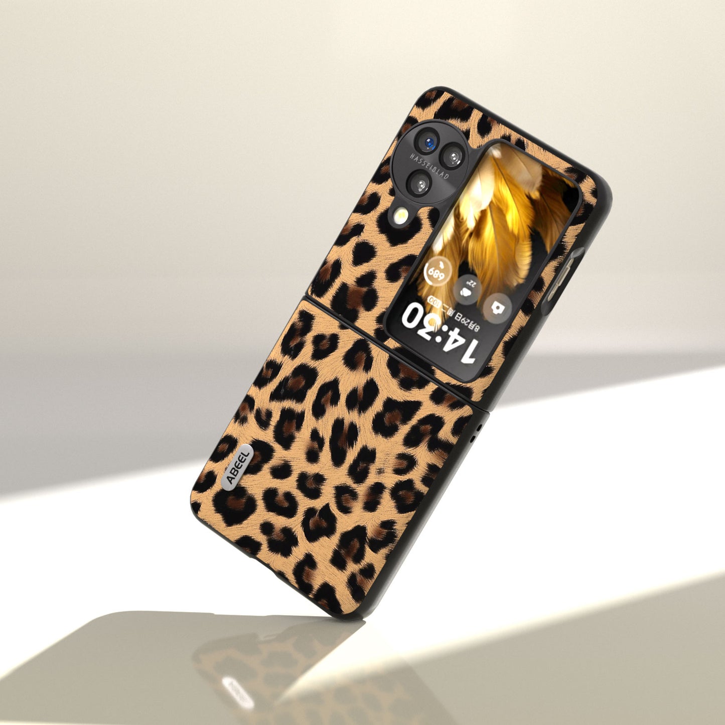 ABEEL For Oppo Find N3 Flip Leopard Pattern Phone Case PU Leather+PC Shockproof Cover