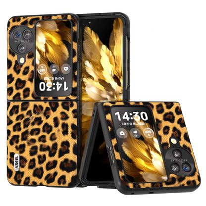 ABEEL For Oppo Find N3 Flip Leopard Pattern Phone Case PU Leather+PC Shockproof Cover