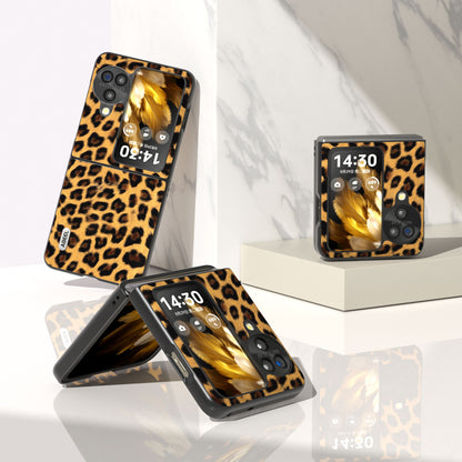 ABEEL For Oppo Find N3 Flip Leopard Pattern Phone Case PU Leather+PC Shockproof Cover
