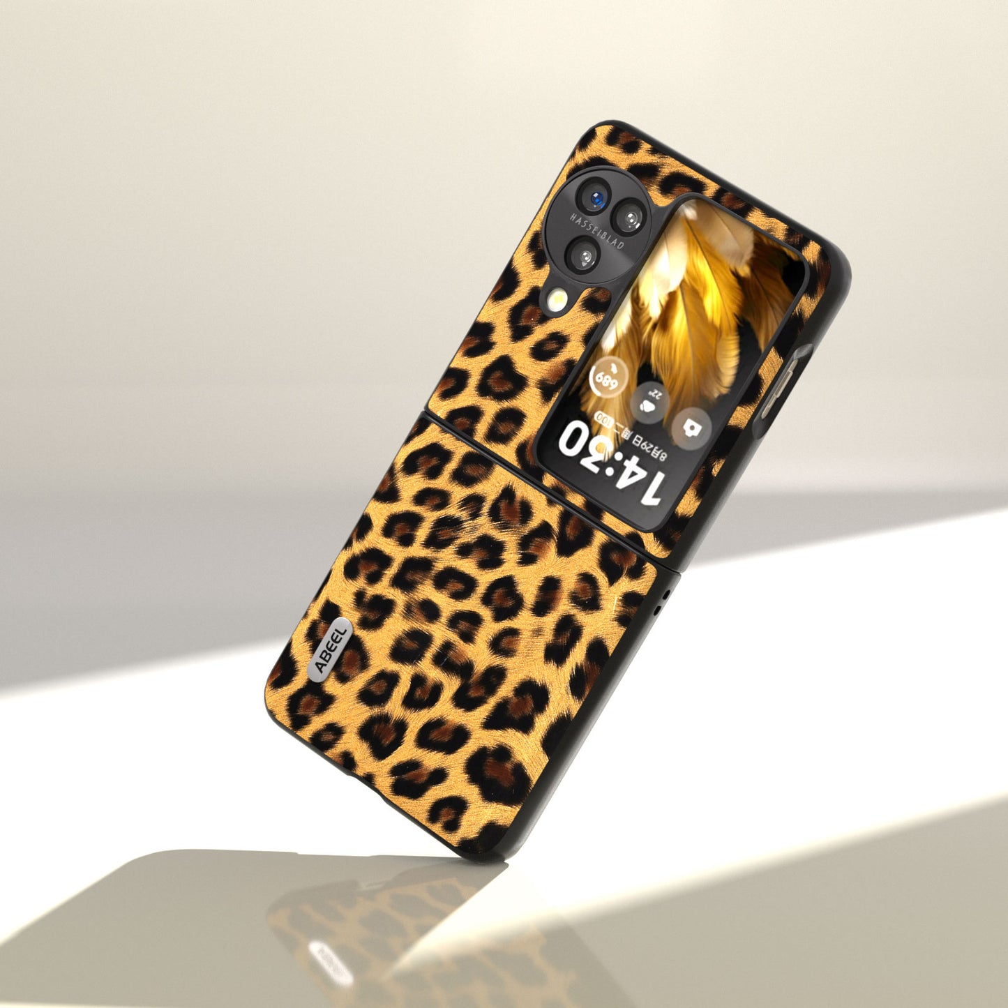 ABEEL For Oppo Find N3 Flip Leopard Pattern Phone Case PU Leather+PC Shockproof Cover