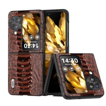 ABEEL For Oppo Find N3 Flip 5G Genuine Cow Leather+PC Case Crocodile Texture Anti-Scratch Phone Cover