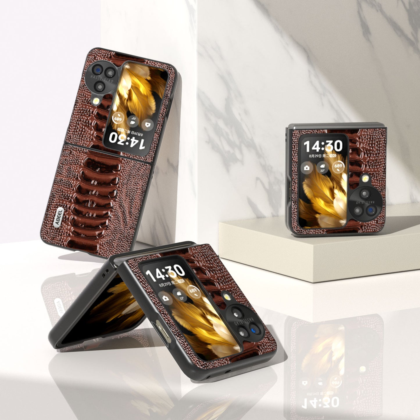 ABEEL For Oppo Find N3 Flip 5G Genuine Cow Leather+PC Case Crocodile Texture Anti-Scratch Phone Cover