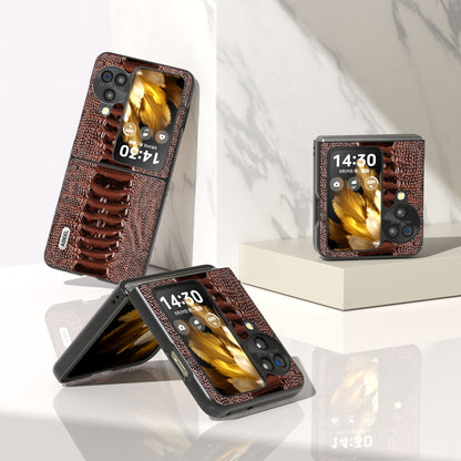 ABEEL For Oppo Find N3 Flip 5G Genuine Cow Leather+PC Case Crocodile Texture Anti-Scratch Phone Cover