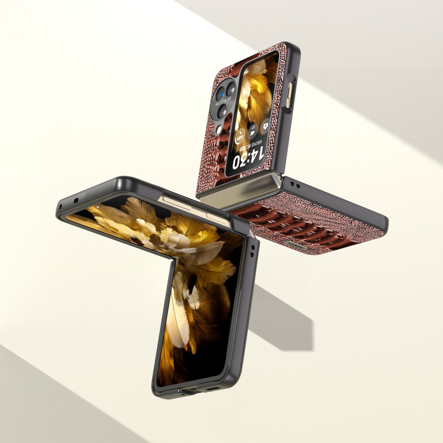 ABEEL For Oppo Find N3 Flip 5G Genuine Cow Leather+PC Case Crocodile Texture Anti-Scratch Phone Cover