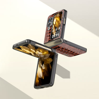 ABEEL For Oppo Find N3 Flip 5G Genuine Cow Leather+PC Case Crocodile Texture Anti-Scratch Phone Cover