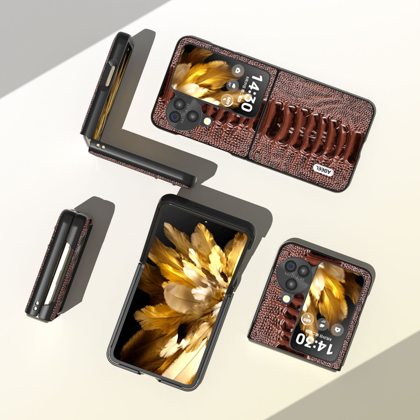 ABEEL For Oppo Find N3 Flip 5G Genuine Cow Leather+PC Case Crocodile Texture Anti-Scratch Phone Cover