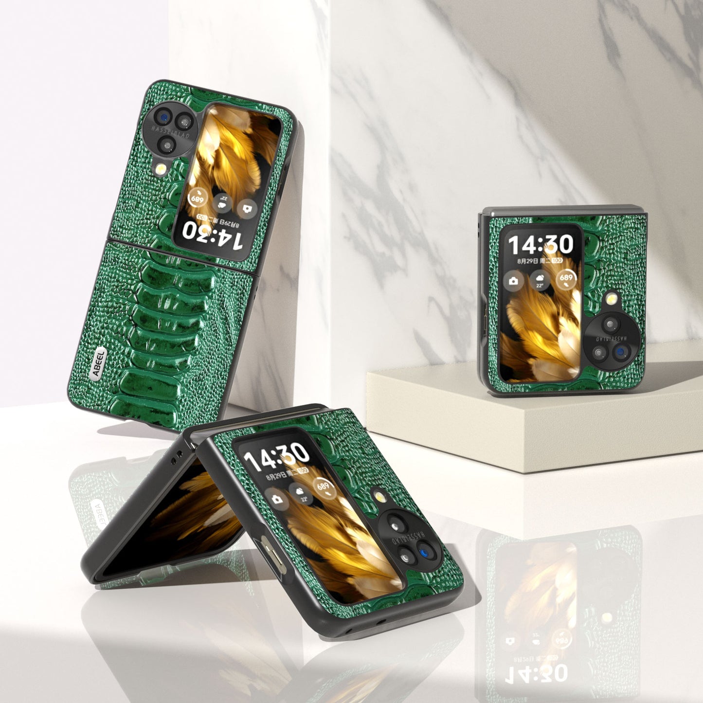 ABEEL For Oppo Find N3 Flip 5G Genuine Cow Leather+PC Case Crocodile Texture Anti-Scratch Phone Cover