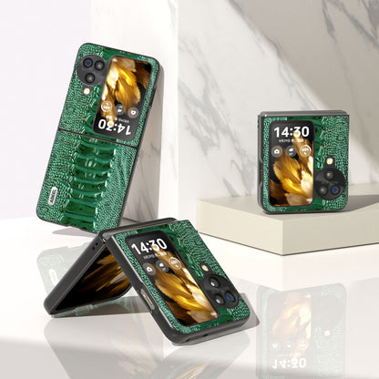 ABEEL For Oppo Find N3 Flip 5G Genuine Cow Leather+PC Case Crocodile Texture Anti-Scratch Phone Cover