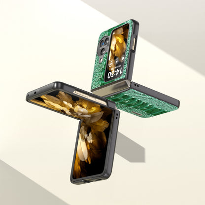 ABEEL For Oppo Find N3 Flip 5G Genuine Cow Leather+PC Case Crocodile Texture Anti-Scratch Phone Cover