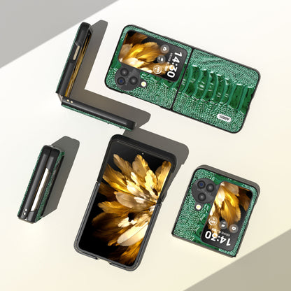 ABEEL For Oppo Find N3 Flip 5G Genuine Cow Leather+PC Case Crocodile Texture Anti-Scratch Phone Cover