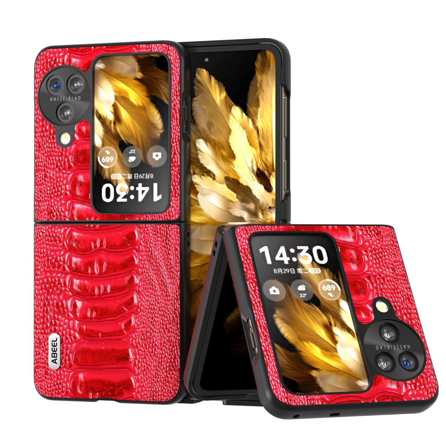 ABEEL For Oppo Find N3 Flip 5G Genuine Cow Leather+PC Case Crocodile Texture Anti-Scratch Phone Cover