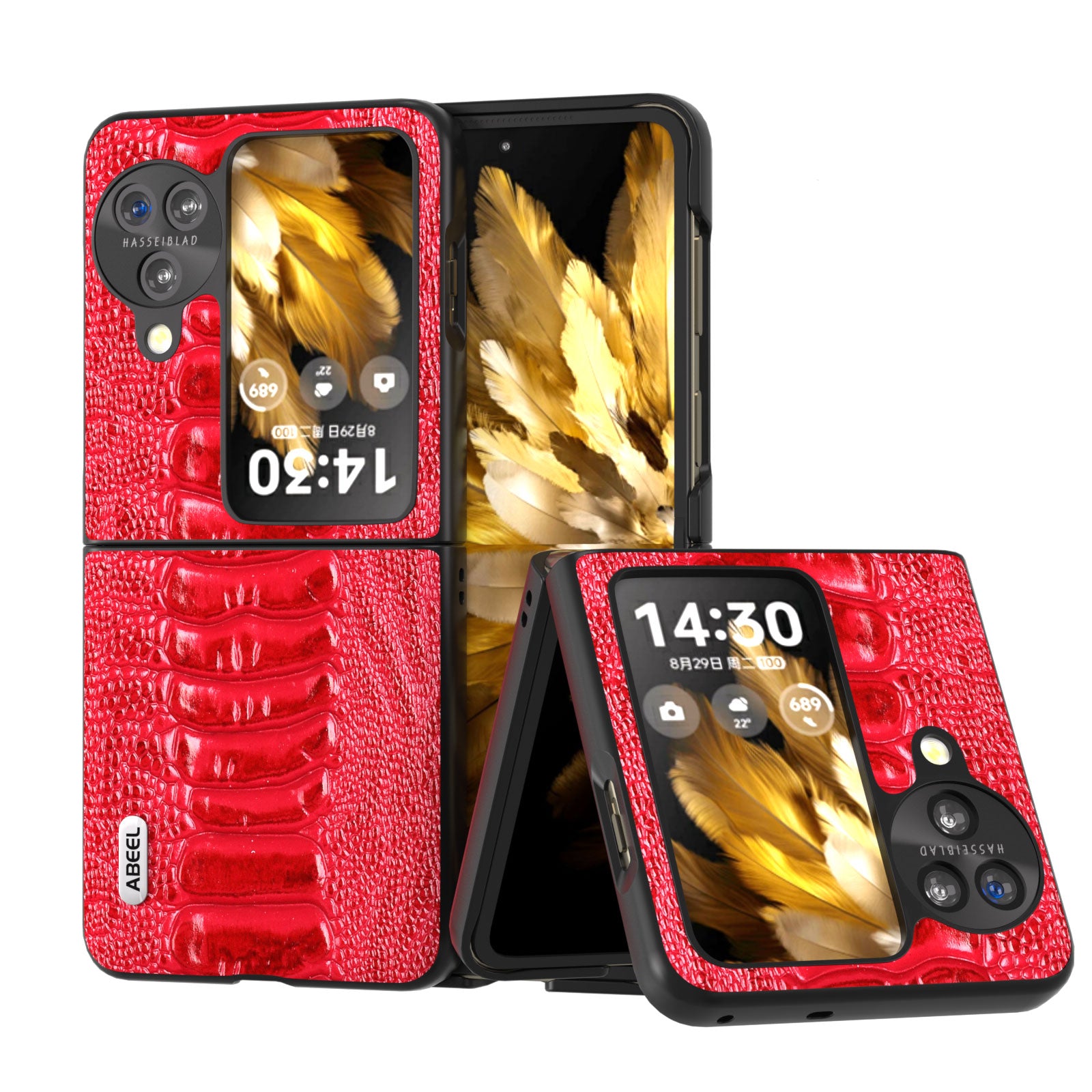 ABEEL For Oppo Find N3 Flip 5G Genuine Cow Leather+PC Case Crocodile Texture Anti-Scratch Phone Cover